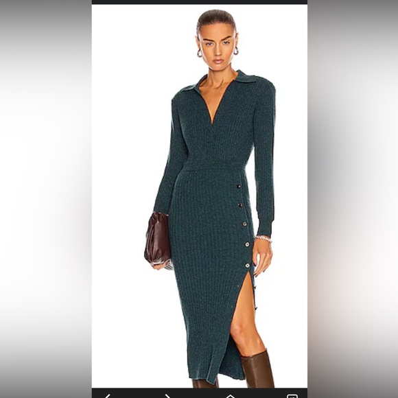 NWT Self Portrait Green Ribbed Cashmere Midi Dress size Small
